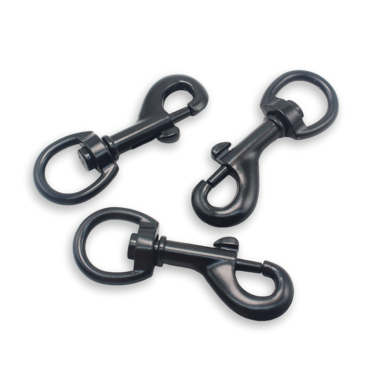 Durable black metal clip stainless steel swivel snap hook for dog leash