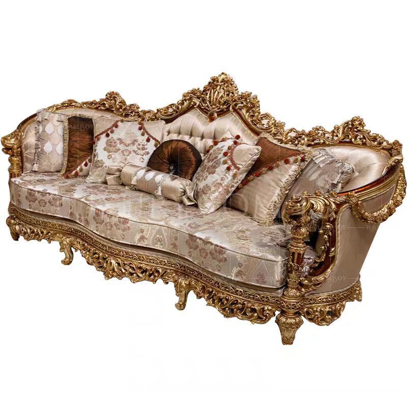 1 seat luxury classic carved wood french provincial sofa set Europe, upholstery fabrics Victorian antique vintage wooden sofa