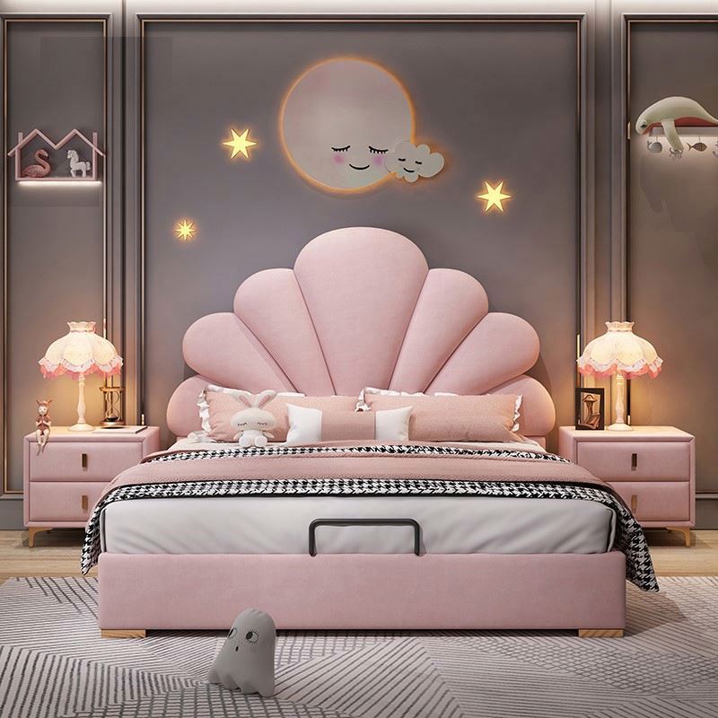 Light luxury children beds furniture girl princess pink velvet bed princess kids bed