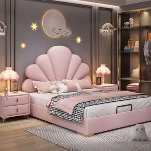 Light luxury children beds furniture girl princess pink velvet bed princess kids bed