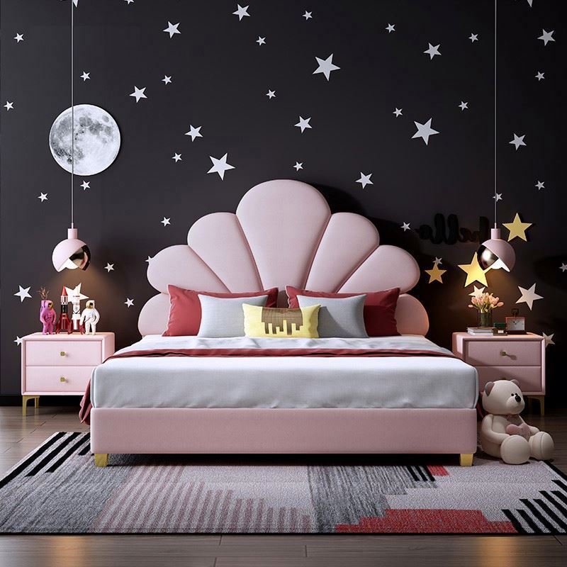 Light luxury children beds furniture girl princess pink velvet bed princess kids bed