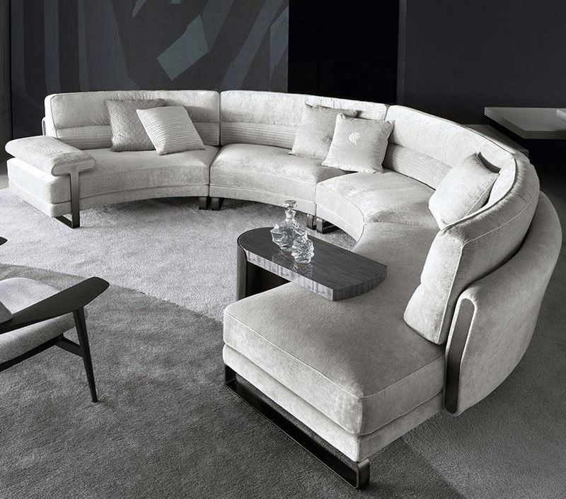 High end custom Italy modern design sectional leather sofa for villa half circle sofas curved corner half moon sofa