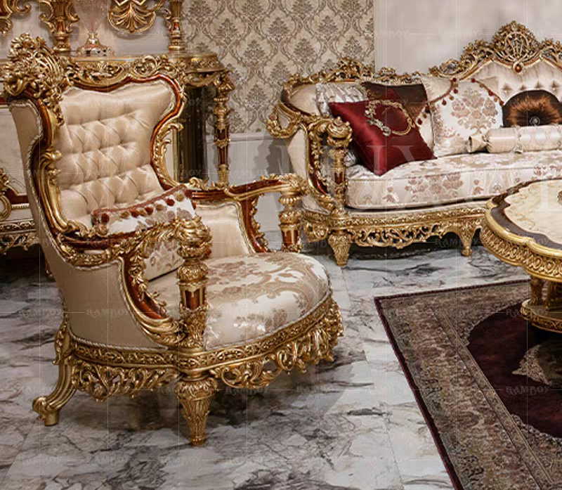 1 seat luxury classic carved wood french provincial sofa set Europe, upholstery fabrics Victorian antique vintage wooden sofa