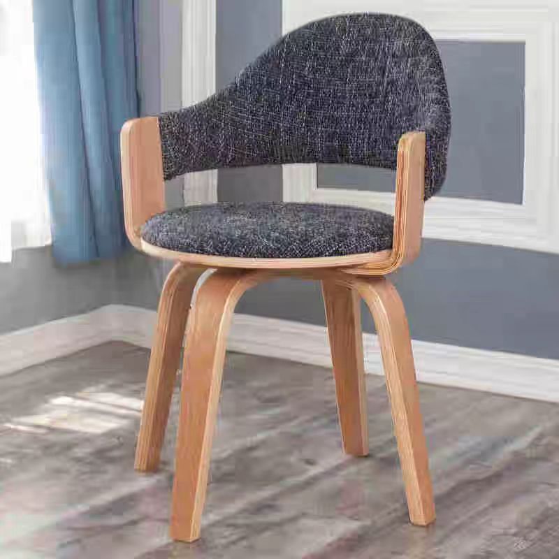 Nordic creative simple leisure dining chair black leather wood chair with armrest side chair wood arms leather