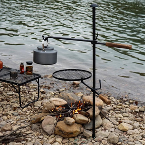 Camping Steel Mesh Cooking Grate with Spike Pole for Outdoor Open Flame Cooking Dual Campfire Steel Cooking Grill Grate Swivel