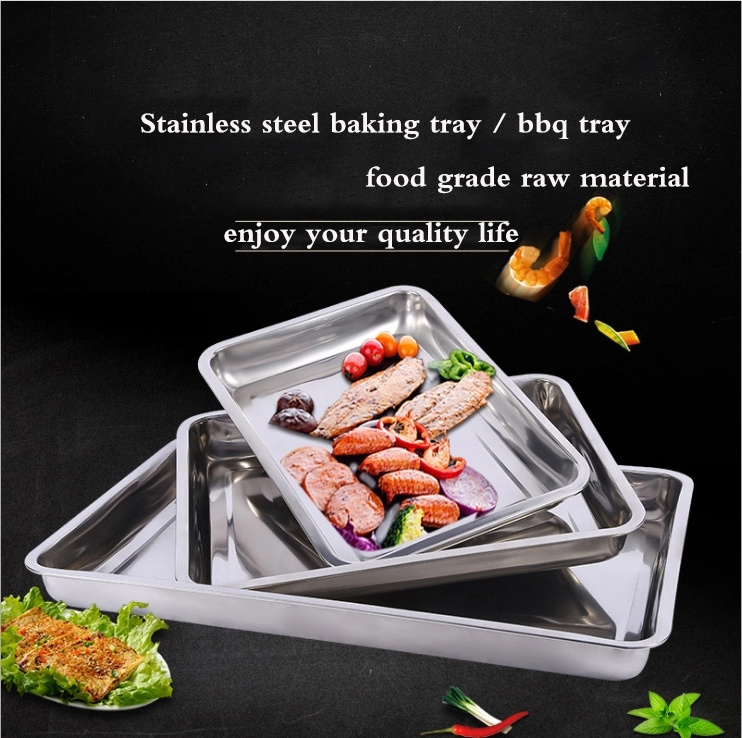 Food grade oven tray baking pan for kitchen outdoor camping baking dishes pan sheet 304 stainless steel baking tray