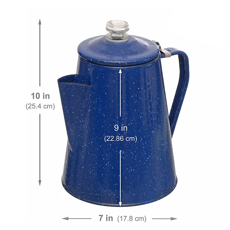 Customized Outdoors Speckled Color Stainless Steel Enamel Percolator Coffee Pot With Glass Grip Outdoors Percolator Coffee Pot