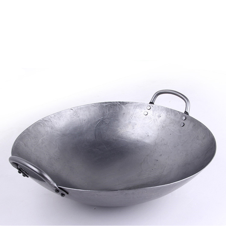 Customized extra large wok Professional Cookware Double carbon Steel Handles Hammered Wok with aures unitas