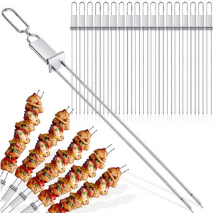 2 prong Kabob Skewer Grilling Metal Skewers with Adjustable Push Bar Slider Roasting Sticks Grill stainless steel bbq skewers