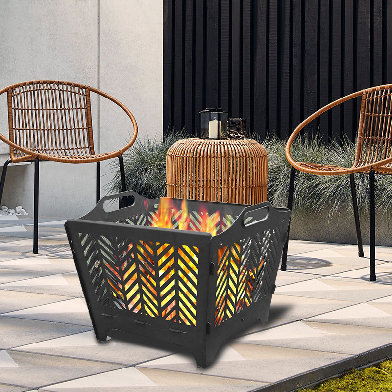 New Portable Folding outside iron wood burning  quare small fire pit for Camping