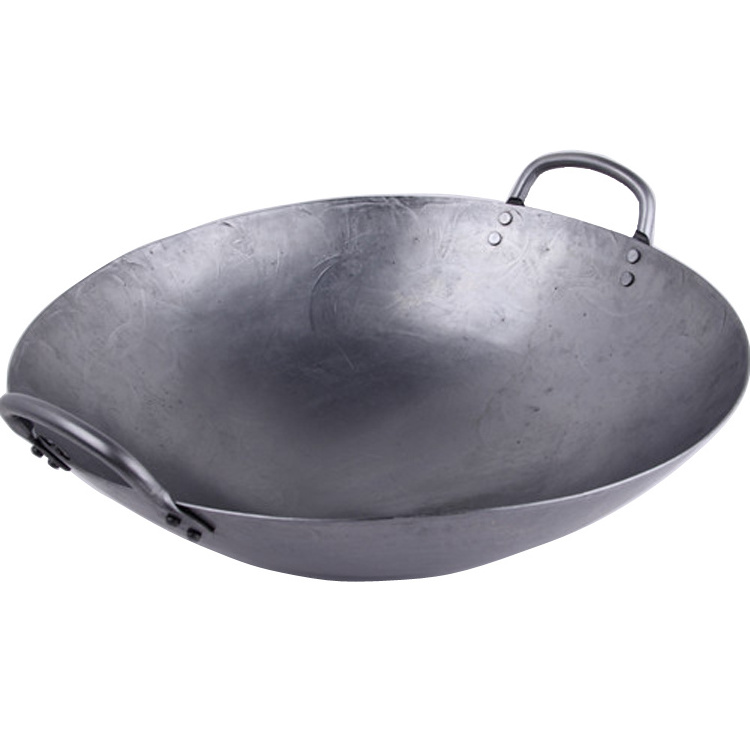 Customized extra large wok Professional Cookware Double carbon Steel Handles Hammered Wok with aures unitas