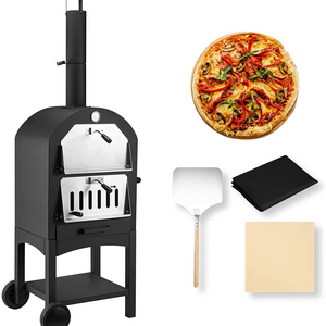 outdoor backyard barbecue commercial pizza oven 2 removable wheels Black Steel Portable Wood Fired outdoor pizza oven