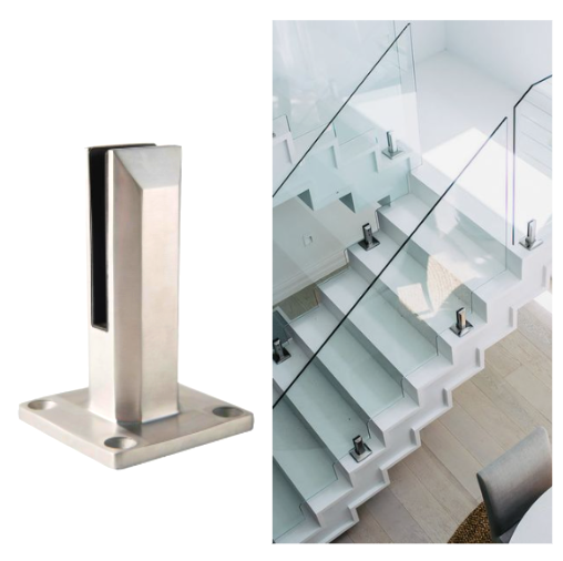 Modern Frameless Glass Railing Balustrade Custom Square Glass Clamp Handrail High Quality Stainless Steel Glass Spigot