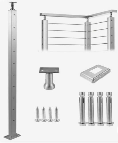 SS 304 Stairs Railing Cable Wire Railing Balustrades For Veranda Outdoor Decking Square Invisible Cable Railing Handrail