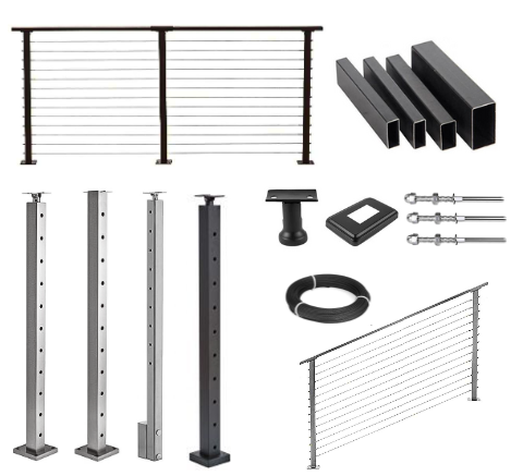 Cable Railing Stairs Handrail Low Maintenance Outdoor Balcony Deck Stainless Steel Matte Black Wire Cable Handrail Balustrade