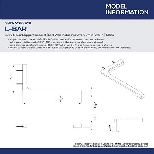 Shower Door Hardware Brushed Nickel L-Bar 90 Degree Support Bracket