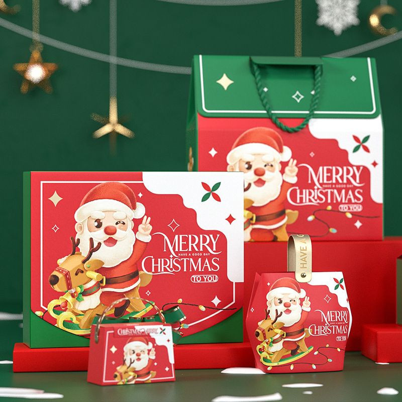 New Wholesale Christmas Portable Paper Box Gift Christmas Eve Packaging Gift Empty Cardboard Box Apple Candy Biscuit Gift Box