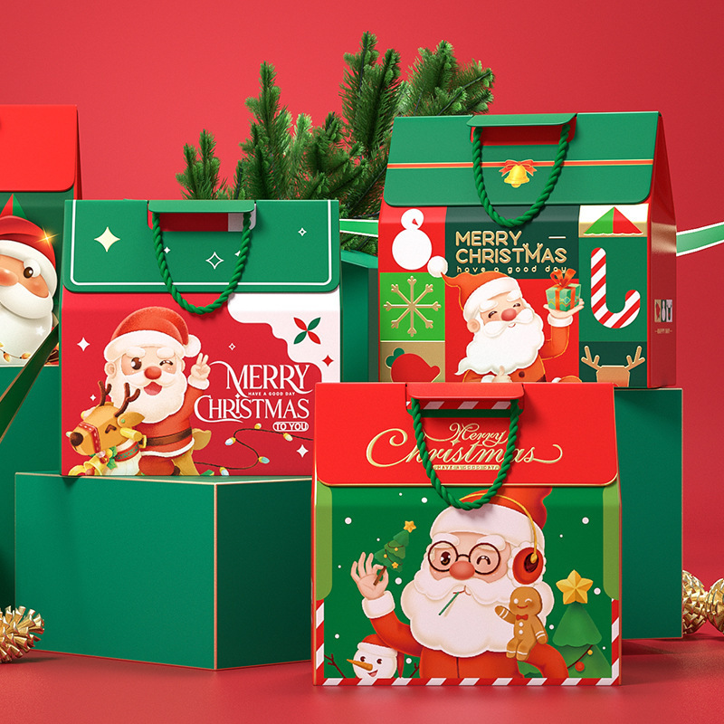 New Wholesale Christmas Portable Paper Box Gift Christmas Eve Packaging Gift Empty Cardboard Box Apple Candy Biscuit Gift Box