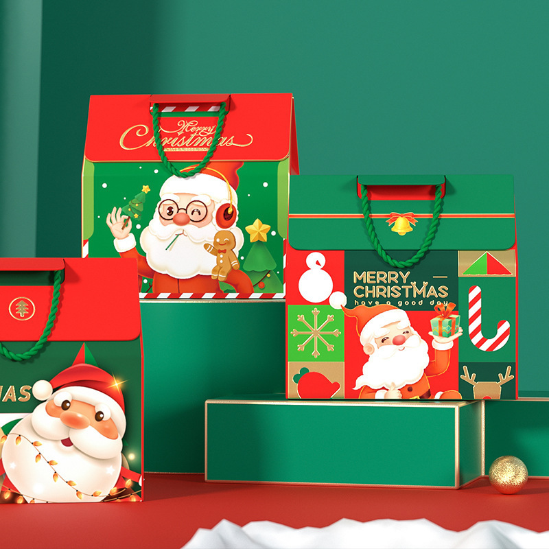 New Wholesale Christmas Portable Paper Box Gift Christmas Eve Packaging Gift Empty Cardboard Box Apple Candy Biscuit Gift Box