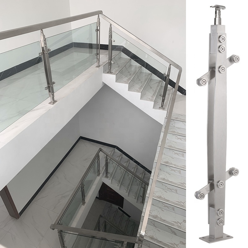 Modern Design Stainless Steel Frameless Stair Post Glass Railing Balustrade Handrail Baluster Glass Balustrade Price Systems