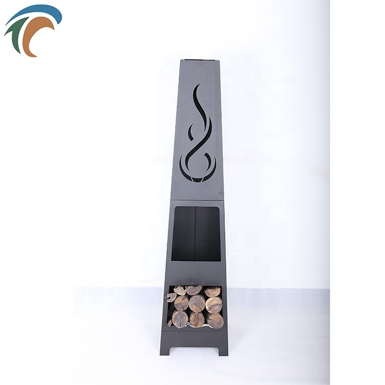 Metal Vertical Outdoor Backyard Bbq Brazier Fire Pit With Chimney Firepit