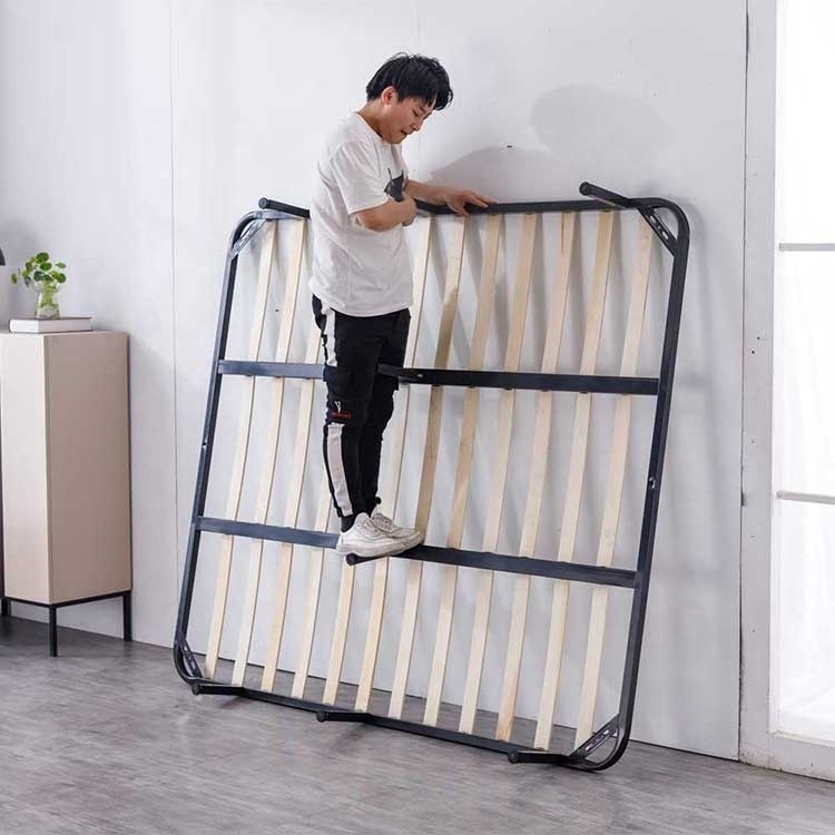 Modern custom design simple double iron Wood Slat no box spring Design metal bed frame