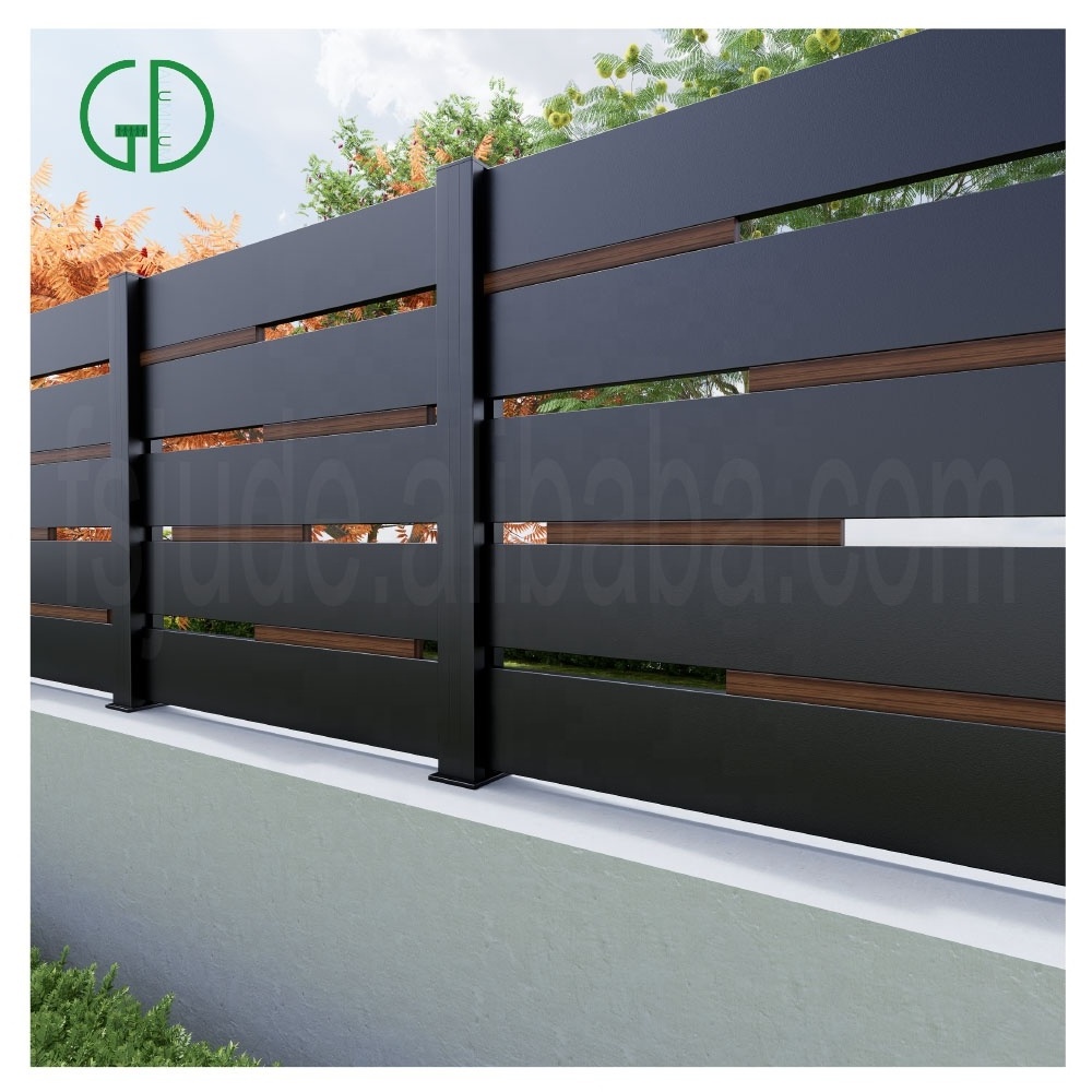 GD led solar lights wood grain garden pool wooden laser cut aluminum steel horizontal slat vertical privacy fence panels