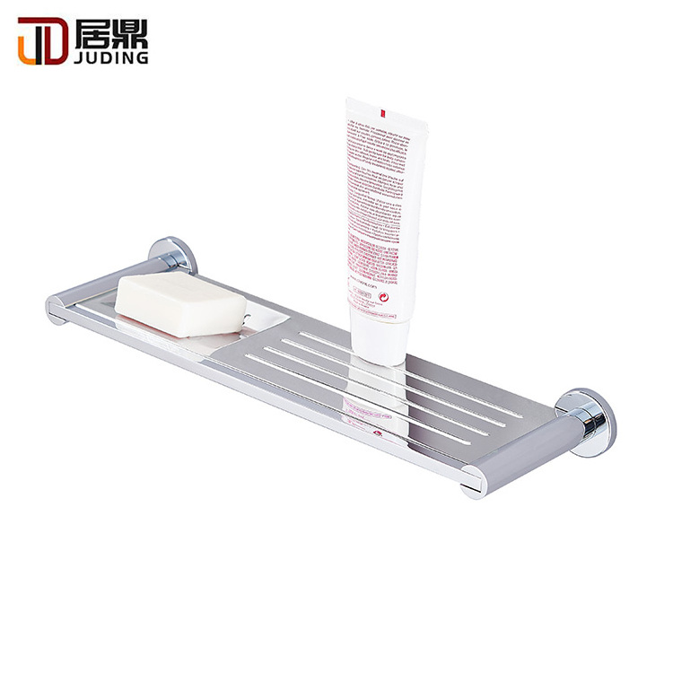 Made in China Hotel Rectangular design Bathroom Wall Mount Single Tier Wall Shelf stainless JuDing Bathroom soap Storage Corner Shower Shelves