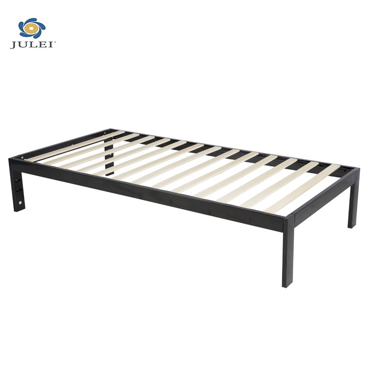 Metal bed frames and wooden slats can be used on velvet-linen upholstered beds