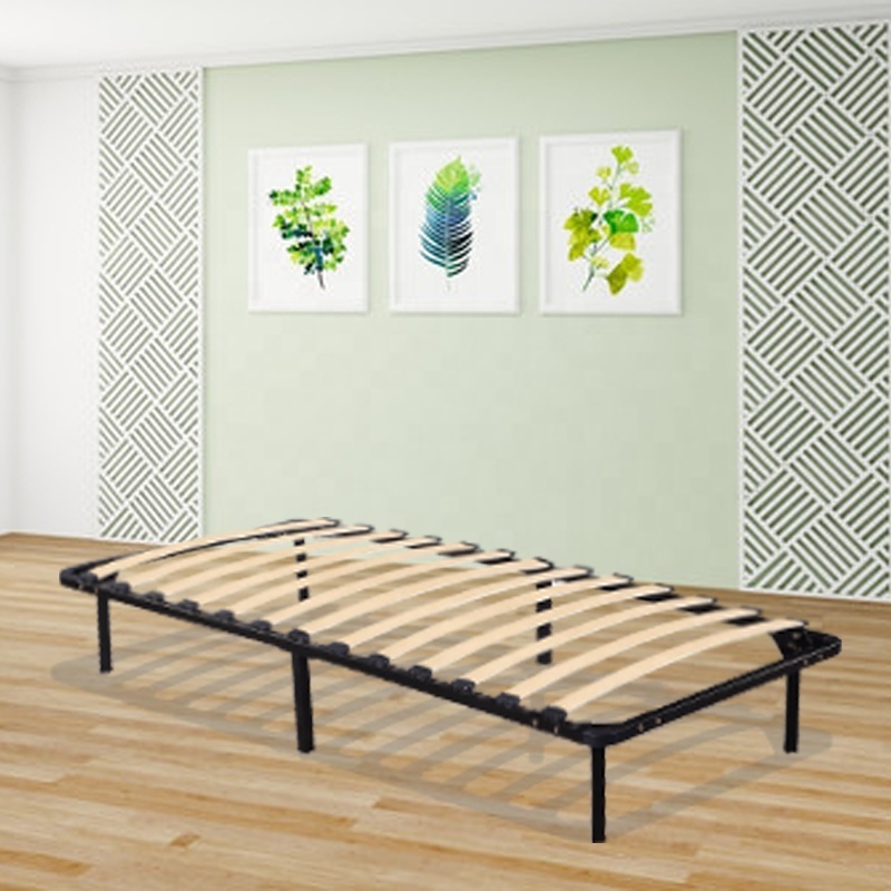 Manufacture Price 120cm e-commerce nice design platform bed frame metal frame with wood slat