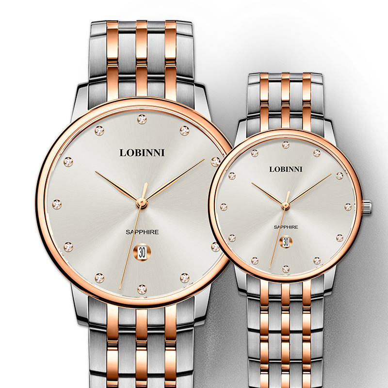 LOBINNI New Design Couple Wrist Watches Calendar Ultra-thin Quartz Watch For Men And Women