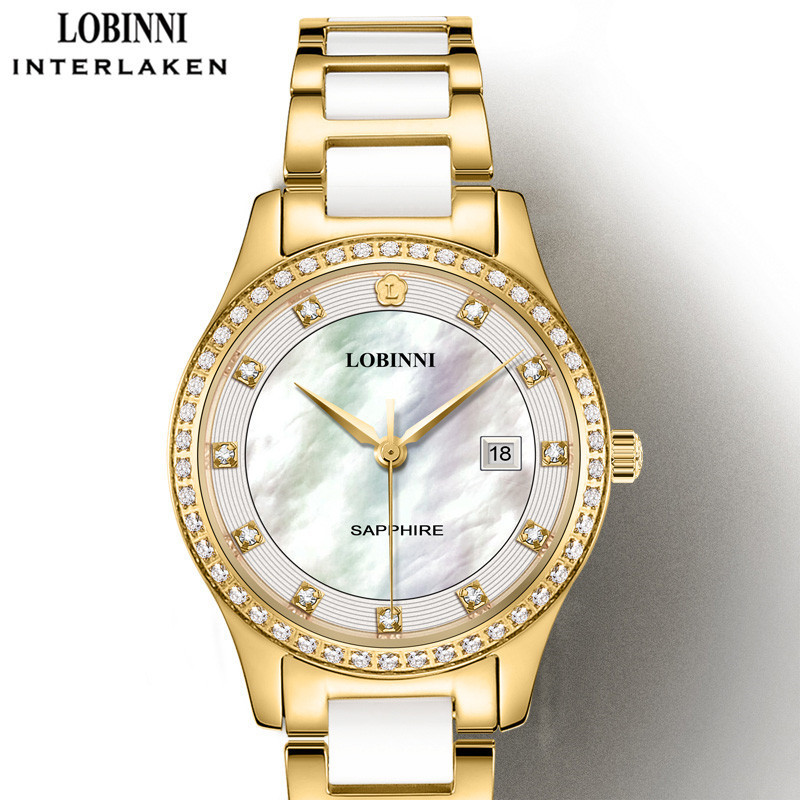 LOBINNI 2005L 12S/24H Lady Fashion Watch Business Luxury Brand Watches for Women 2019 Stainless Steel Ceramic Pointer