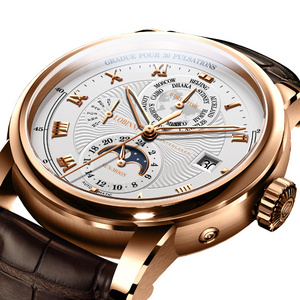 LOBINNI Luxury Automatic Watch Fashion Skeleton Hands Top Brand Rose Golden Mens Mechanical Watches