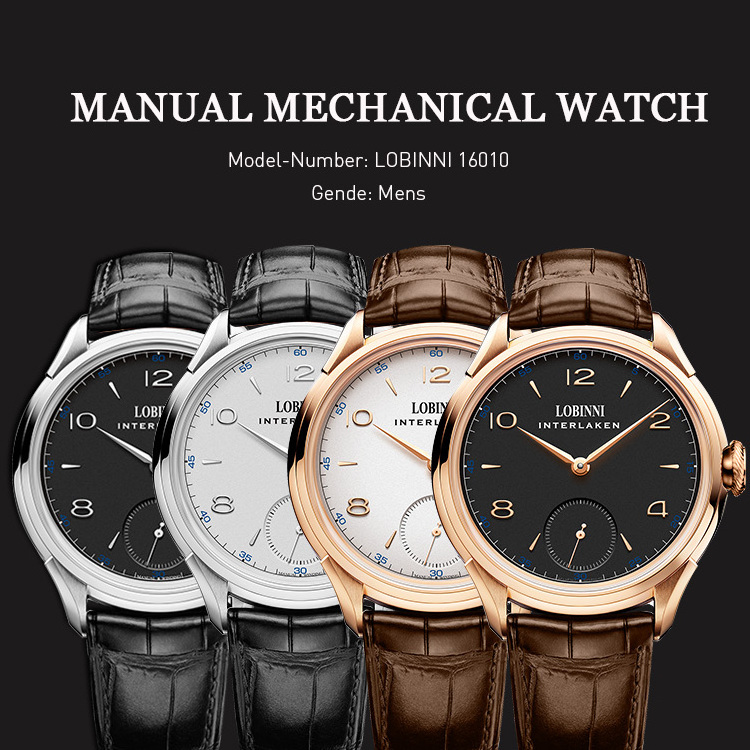 LOBINNI 16010 Simple Style Watches Wrist Luxury Manual Seagull Movement Hand Wind Watch For Men