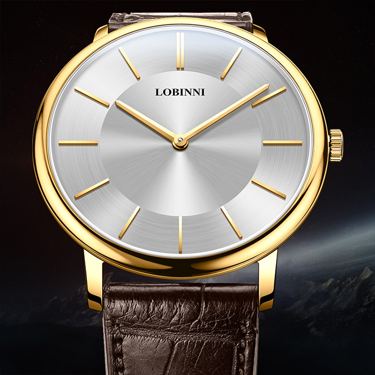 New Design LOBINNI 3013 High Quality Leather Brown Strap Quartz Movement Couple Ultra-thin Quartz Watch For Both Men And Women