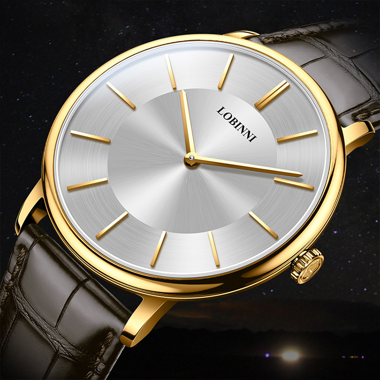 New Design LOBINNI 3013 High Quality Leather Brown Strap Quartz Movement Couple Ultra-thin Quartz Watch For Both Men And Women