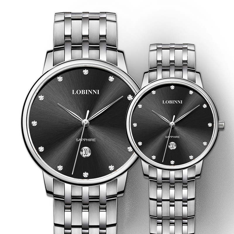 LOBINNI New Design Couple Wrist Watches Calendar Ultra-thin Quartz Watch For Men And Women