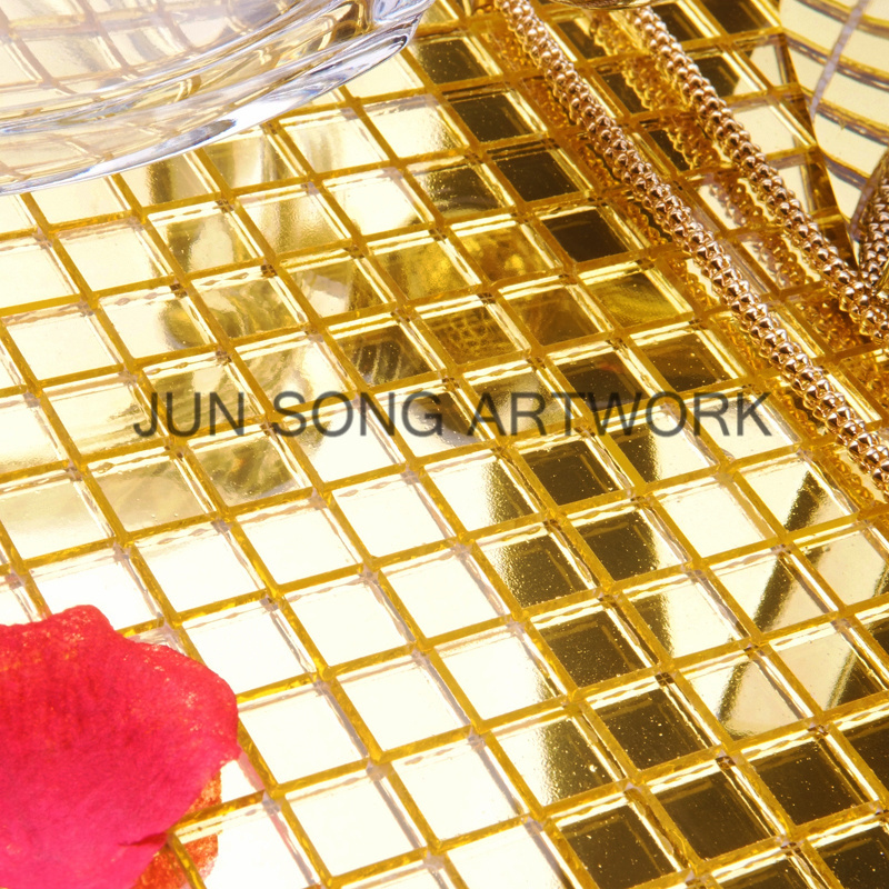 JS HP01 Luxurious Decorative Tile Golden Glass Mosaic Bathroom Wall Tile Design