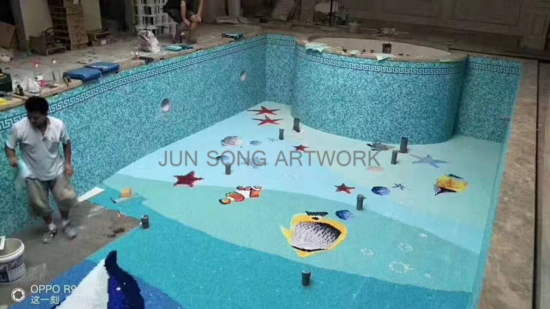 JS SW-FS06 Lovely Various Fish Tile Pattern Glass Swimming Pool Series Mosaics Stick Home Decor