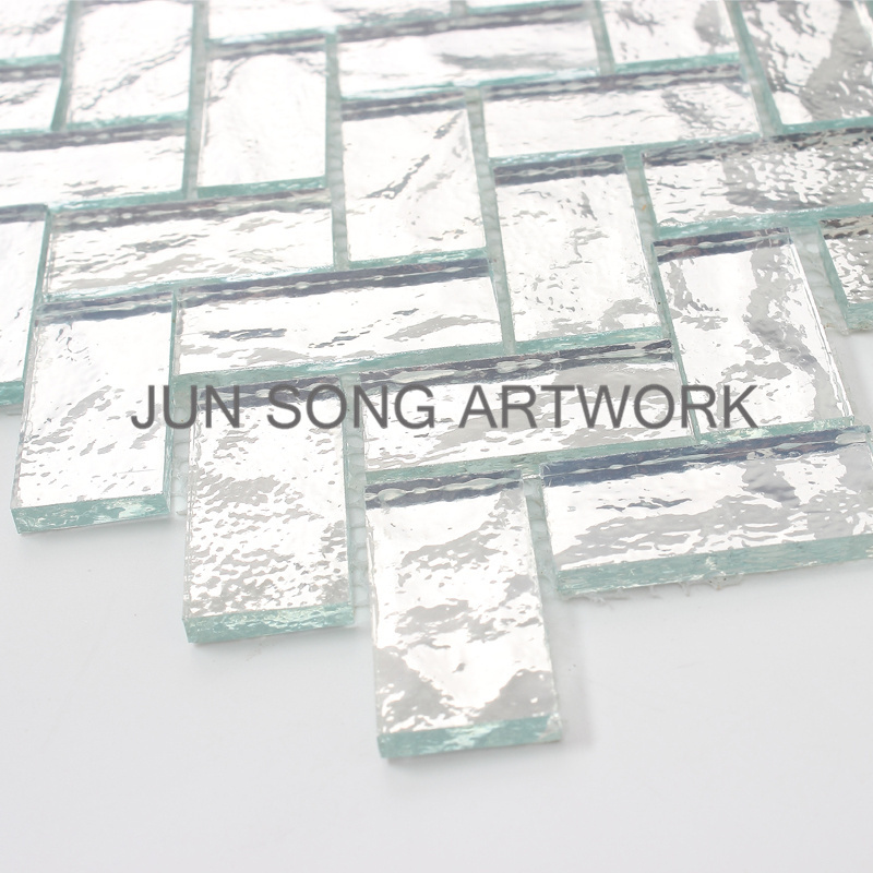 JS JY14-01 Chinese Silver Kitchen Wall Tile Rectangular Glass Mosaic Backsplash Design