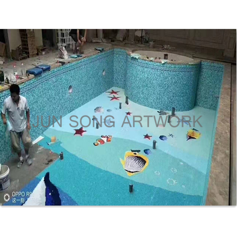 JS SW-FS06 Lovely Various Fish Tile Pattern Glass Swimming Pool Series Mosaics Stick Home Decor