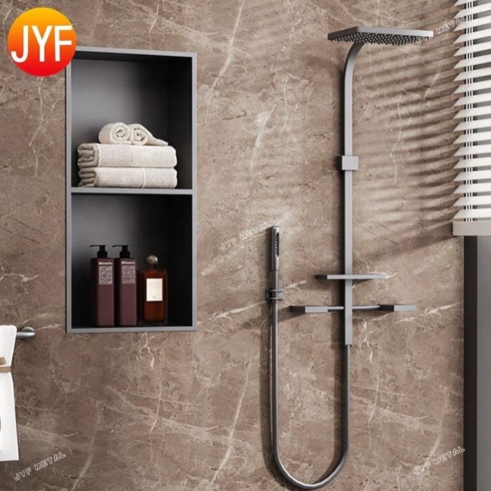 CL281 Wholesale Cheap Shower Niche Stainless Steel Shelf Shower Niche Double Layers Metal Bathroom Wall Niche