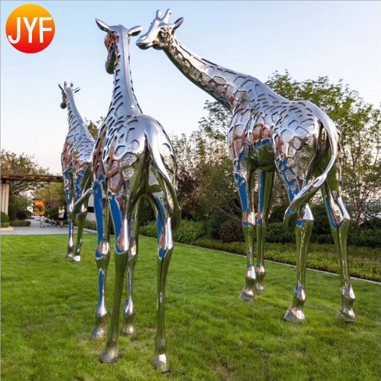 L8 New Design Outdoor Decoration Custom Stainless Steel Large Life Size Metal Art Stainless Steel Metal Giraffe Statue