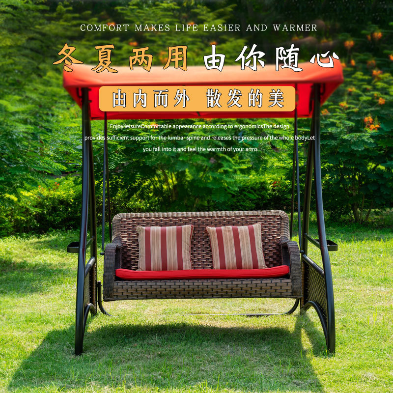 High class Red and black Double seat outdoor swing egg rattan chair for garden used