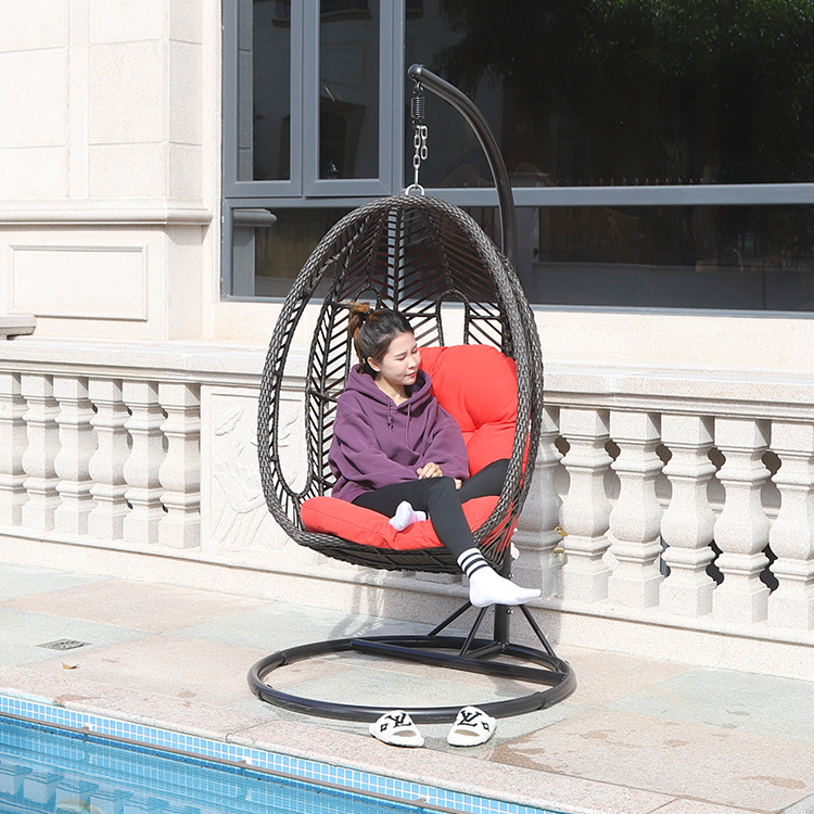 Rattan outdoor Modern Patio Steel Tube Travel set single wicker hanging hammock Egg Swing Chair