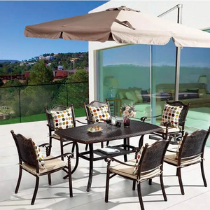 6 people ceramic top aluminum frame garden dining table rope rattan chair outdoor furniture set