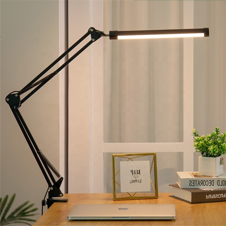 Nordic 3 lighting modes brightness adjustable folding reading light desk lamp metal swing arm desk lamp with clamp