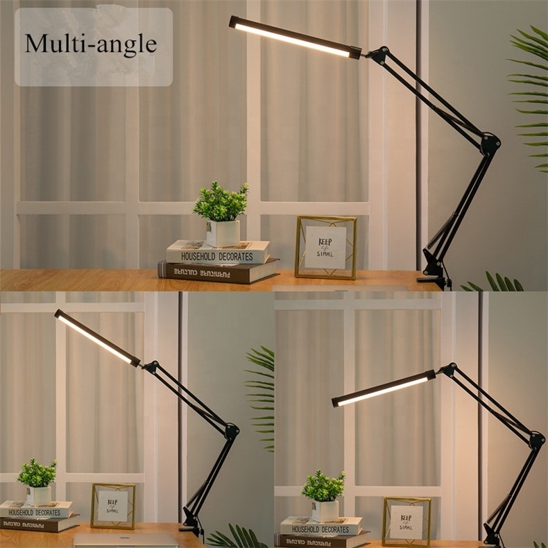 Nordic 3 lighting modes brightness adjustable folding reading light desk lamp metal swing arm desk lamp with clamp