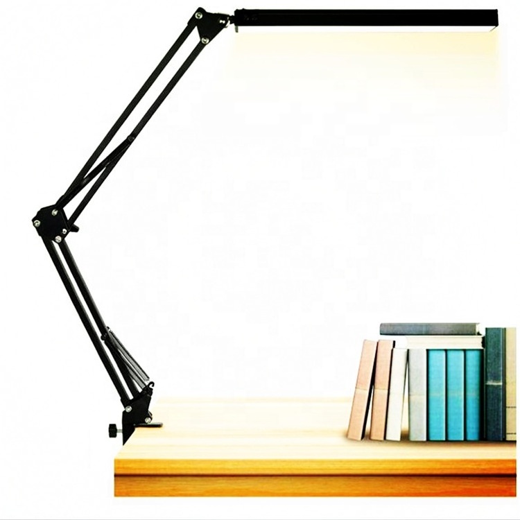 12W aluminium alloy swing arm dimmable desk lamp clip base 3 color modes bedroom student desk lamp for study desk