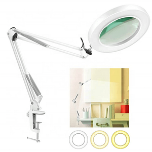 Factory hot selling salon furniture clip-on magnifying glass desk lamp 3 lighting modes dimmable beauty salon magnifier lamp